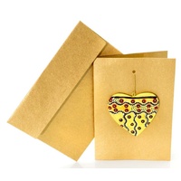 Better World Aboriginal Art Heart Decoration Card [Gold] - Mingkiri Tjukurpa