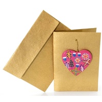 Better World Aboriginal Art Heart Decoration Card [Gold] - Bush Medicine Plants