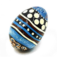 Better World Aboriginal Art Handpainted Decorative Lacquered Egg &amp; Stand - Ocean &amp; Earth
