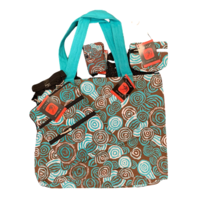 Jijaka Aboriginal Art 4pce Bag Giftset - Riverstones (Teal)