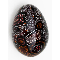 Better World Aboriginal Art Handpainted Decorative Lacquered Egg & Stand - Emu Dreaming(Brown)