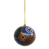 Keringke Aboriginal Art design Lacquered Xmas Ball - My Country (Blue)