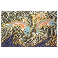 Aboriginal Handmade (6'x 4') Rug (Chainstitched) (180cm x 120cm) - Tobwabba Dolphins