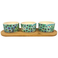 Utopia Aboriginal Art Bamboo Fibre Snack Bowl Set (3) with Timber Base - Soakage