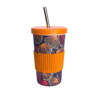Utopia Aboriginal Art Bamboo Fibre Large Tumbler Straw/Lid - Gum Blossom