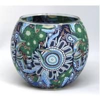 Chern&#39;ee Sutton Aboriginal Art Tealight Candle Holder (11cm) - Bush Medicine [Blue]