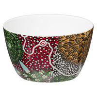 Coral Hayes Aboriginal Art China Nut Bowl - Gathering Bush Bananas