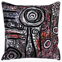 Awelye (Black) - Utopia Aboriginal Art Watetproof Outdoor Cushion Cover (50cm x 50cm)