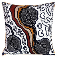 My Country (Black) - Utopia Aboriginal Art Waterproof Outdoor Cushion Cover (50cm x 50cm)
