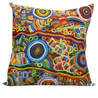 My Mother&#39;s Story - Utopia Aboriginal Art Poly Linen Cushion Cover (45cm x 45cm)