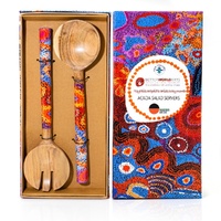 Better World Aboriginal Art Acacia Wood Giftboxed Salad Servers - Seven Sisters