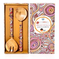 Better World Aboriginal Art Acacia Wood Giftboxed Salad Servers - Celebration of Life
