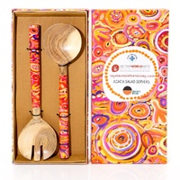 Better World Aboriginal Art Acacia Wood Giftboxed Salad Servers - Ramindjeri RUWI