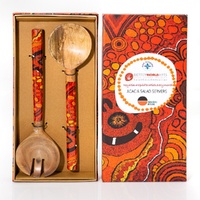 Better World Aboriginal Art Acacia Wood Giftboxed Salad Servers - Hailstorm Dreaming