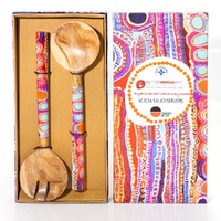 Better World Aboriginal Art Acacia Wood Giftboxed Salad Servers - Tep Dogs Jukurrpa