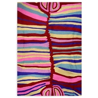 Aboriginal Art Handmade (3&#39;x 2&#39;) Wool Rug (Chainstitched) (91cm x 61cm) - Ngalyipi - Snake Vine