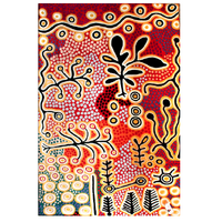 Aboriginal Art Handmade (6'x 4') Wool Rug (Chainstitched) (183cm x 122cm) - Yam and Bush Tomato Dreamings (2)