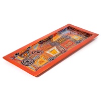 Better World Aboriginal Art Long Steel Platter [36x15cm] - Women&#39;s Ceremony