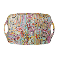 Warlukurlangu Aboriginal Art Melamine/Bamboo Large Serving Tray - Mina Mina Dreaming