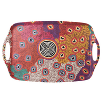 Warlukurlangu Aboriginal Art Melamine/Bamboo Large Serving Tray - Green Budgerigar Dreaming