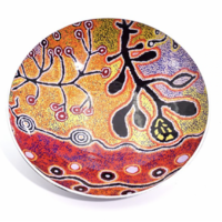 Better World Aboriginal Art - Stainless Steel Large Salad Bowl - Yam &amp; Bush Tomato Dreaming
