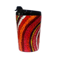 Utopia Aboriginal Art Stainless Steel Coffee Cup (350ml) - Sunrise on My Mother&#39;s Country