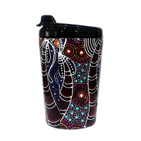 Utopia Aboriginal Art Stainless Steel Coffee Cup (350ml) - Dreamtime Sisters