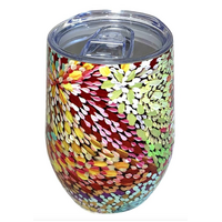 Utopia Aboriginal Art Stainless Steel Wine Tumbler (350ml) - Fire Sparks