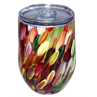 Utopia Aboriginal Art Stainless Steel Wine Tumbler (350ml) - Leaves