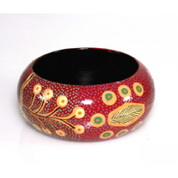 Better World Aboriginal Art Lacquered Bangle (4cm wide) - Yam &amp; Bush Tomato Dreaming