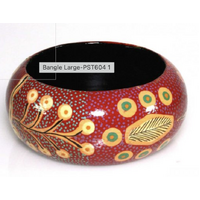 Better World Aboriginal Art Lacquered Bangle (4cm wide) - Yam &amp; Bush Tomato Dreaming