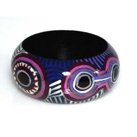 Better World Aboriginal Art Lacquered 69mm Bangle (4cm wide) - Two Dogs Dreaming