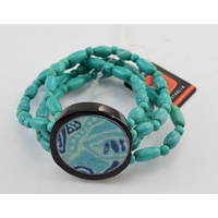 Jijaka Aboriginal Art Mulga Seed 4 Strand Stretch Bracelet - Round (Turquoise)