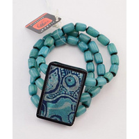 Jijaka Aboriginal Art Mulga Seed 4 Strand Stretch Bracelet - Rectangle (Turquoise)