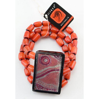 Jijaka Aboriginal Art Mulga Seed 4 Strand Stretch Bracelet - Rectangle (Brown)