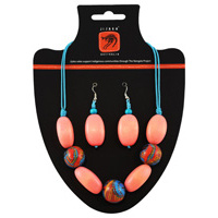 Jijaka Aboriginal Art Beaded Necklace/Earrings Set (Peach) - Firestones