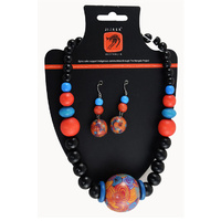 Jijaka Aboriginal Art Beaded Necklace/Earrings Set (round) - Firestones