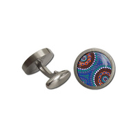 Allegria Stainless Steel Gifboxed Aboriginal Art Cufflinks - Camping Around Waterholes