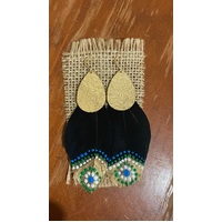 Aboriginal Art Handpainted Feather Earrings - Black/Gold