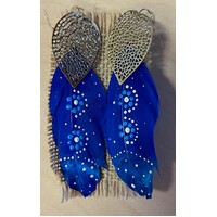 Aboriginal Art Handpainted Feather Earrings - Blue Feather (1)