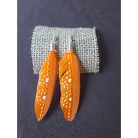 Aboriginal Art Handpainted Feather Earrings - Orange Feather (2)