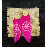 Aboriginal Art Handpainted Feather Earrings - Pink (Hook)