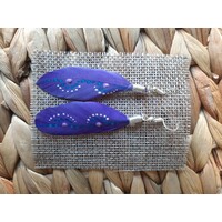 Aboriginal Art Handpainted Feather Earrings - Purple Feather (1)