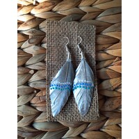 Aboriginal Art Handpainted Feather Earrings - Silver Feather (1)