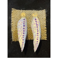 Aboriginal Art Handpainted Feather Earrings - Silver