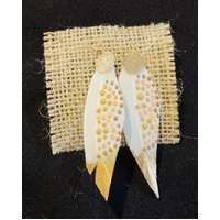 Aboriginal Art Handpainted Feather Earrings - White/Gold (Hook)