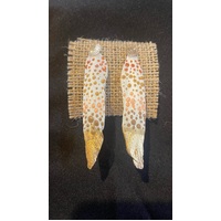 Aboriginal Art Handpainted Feather Earrings - White/Gold (Long)