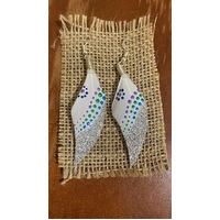 Aboriginal Art Handpainted Feather Earrings - White Feather (1)