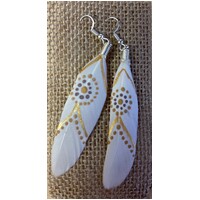 Aboriginal Art Handpainted Feather Earrings - White Feather (10)
