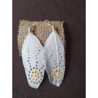 Aboriginal Art Handpainted Feather Earrings - White Feather (11)